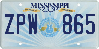 MS license plate ZPW865