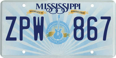 MS license plate ZPW867