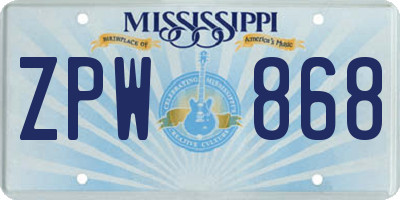 MS license plate ZPW868