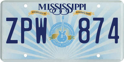 MS license plate ZPW874