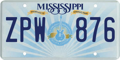 MS license plate ZPW876
