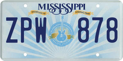 MS license plate ZPW878