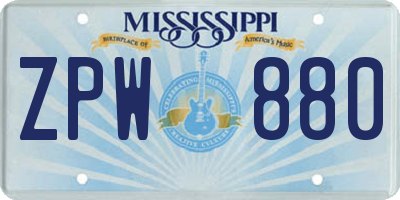 MS license plate ZPW880