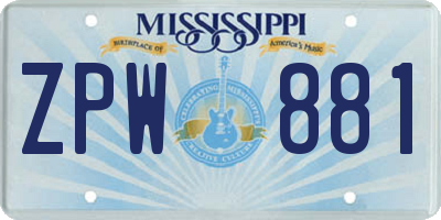 MS license plate ZPW881