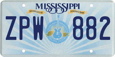 MS license plate ZPW882