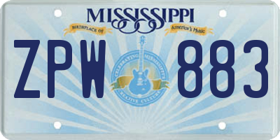 MS license plate ZPW883