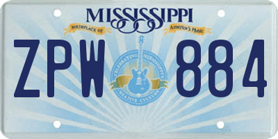 MS license plate ZPW884