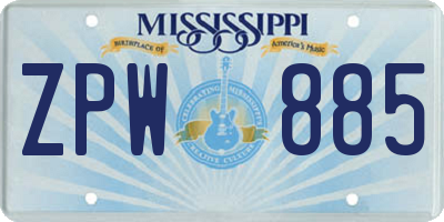 MS license plate ZPW885