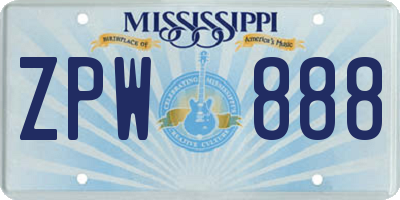 MS license plate ZPW888