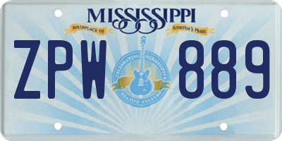 MS license plate ZPW889