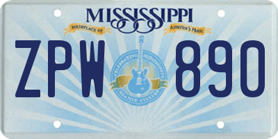 MS license plate ZPW890