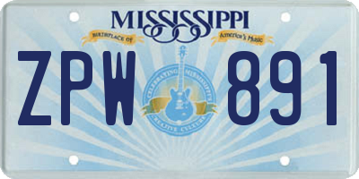MS license plate ZPW891