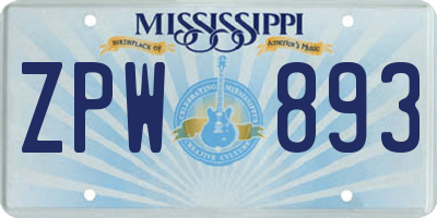 MS license plate ZPW893