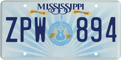 MS license plate ZPW894