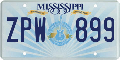 MS license plate ZPW899