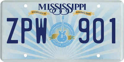 MS license plate ZPW901