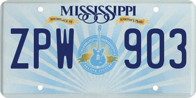 MS license plate ZPW903