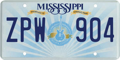 MS license plate ZPW904