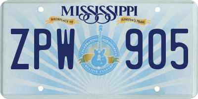 MS license plate ZPW905