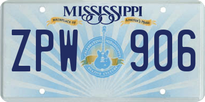 MS license plate ZPW906