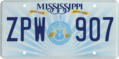 MS license plate ZPW907