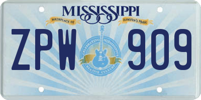 MS license plate ZPW909