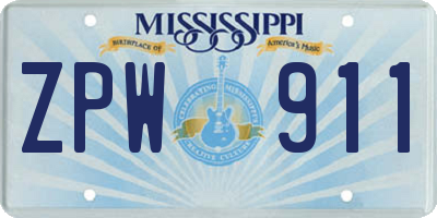 MS license plate ZPW911
