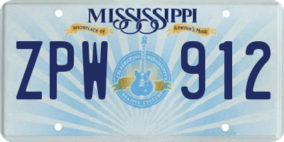 MS license plate ZPW912