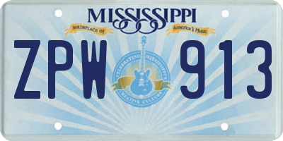 MS license plate ZPW913