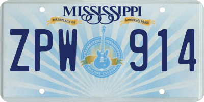 MS license plate ZPW914