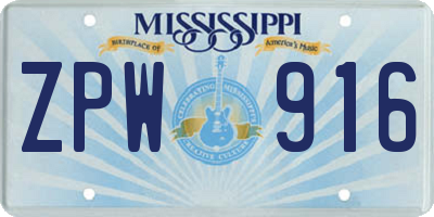 MS license plate ZPW916