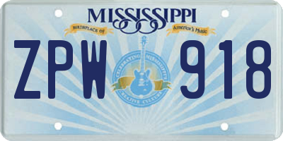 MS license plate ZPW918