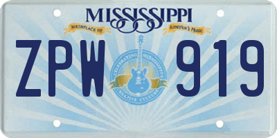 MS license plate ZPW919