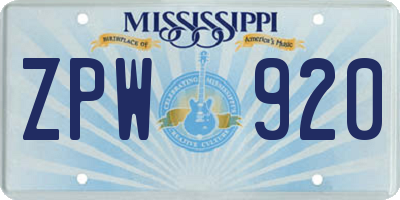 MS license plate ZPW920