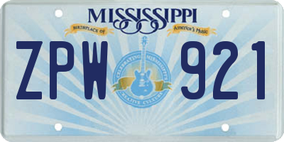 MS license plate ZPW921