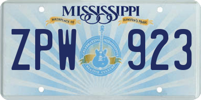 MS license plate ZPW923