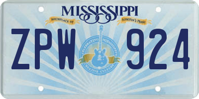 MS license plate ZPW924