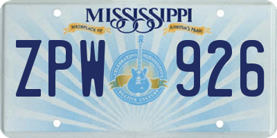 MS license plate ZPW926