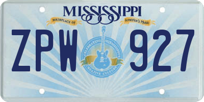 MS license plate ZPW927