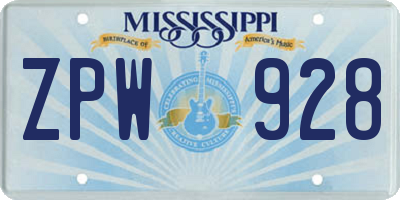 MS license plate ZPW928