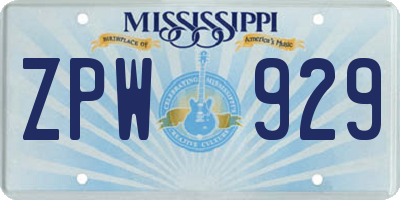MS license plate ZPW929