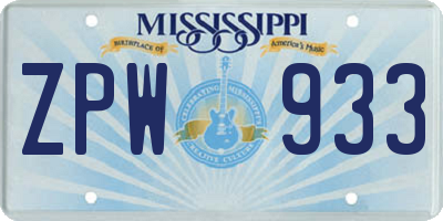 MS license plate ZPW933