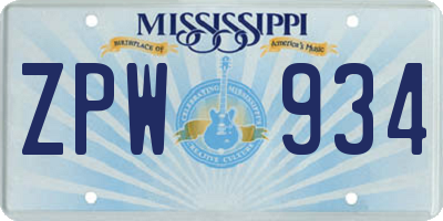 MS license plate ZPW934