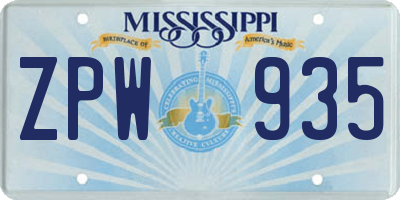 MS license plate ZPW935