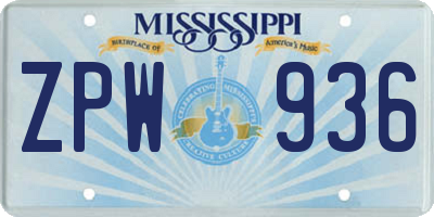 MS license plate ZPW936