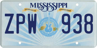 MS license plate ZPW938