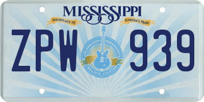 MS license plate ZPW939