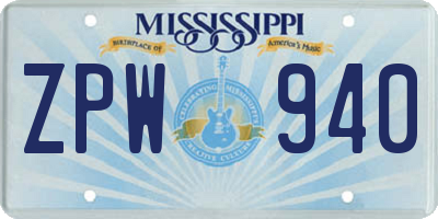 MS license plate ZPW940