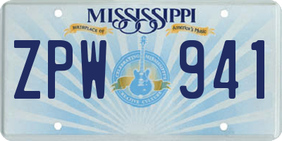 MS license plate ZPW941