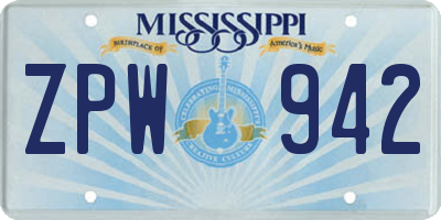 MS license plate ZPW942